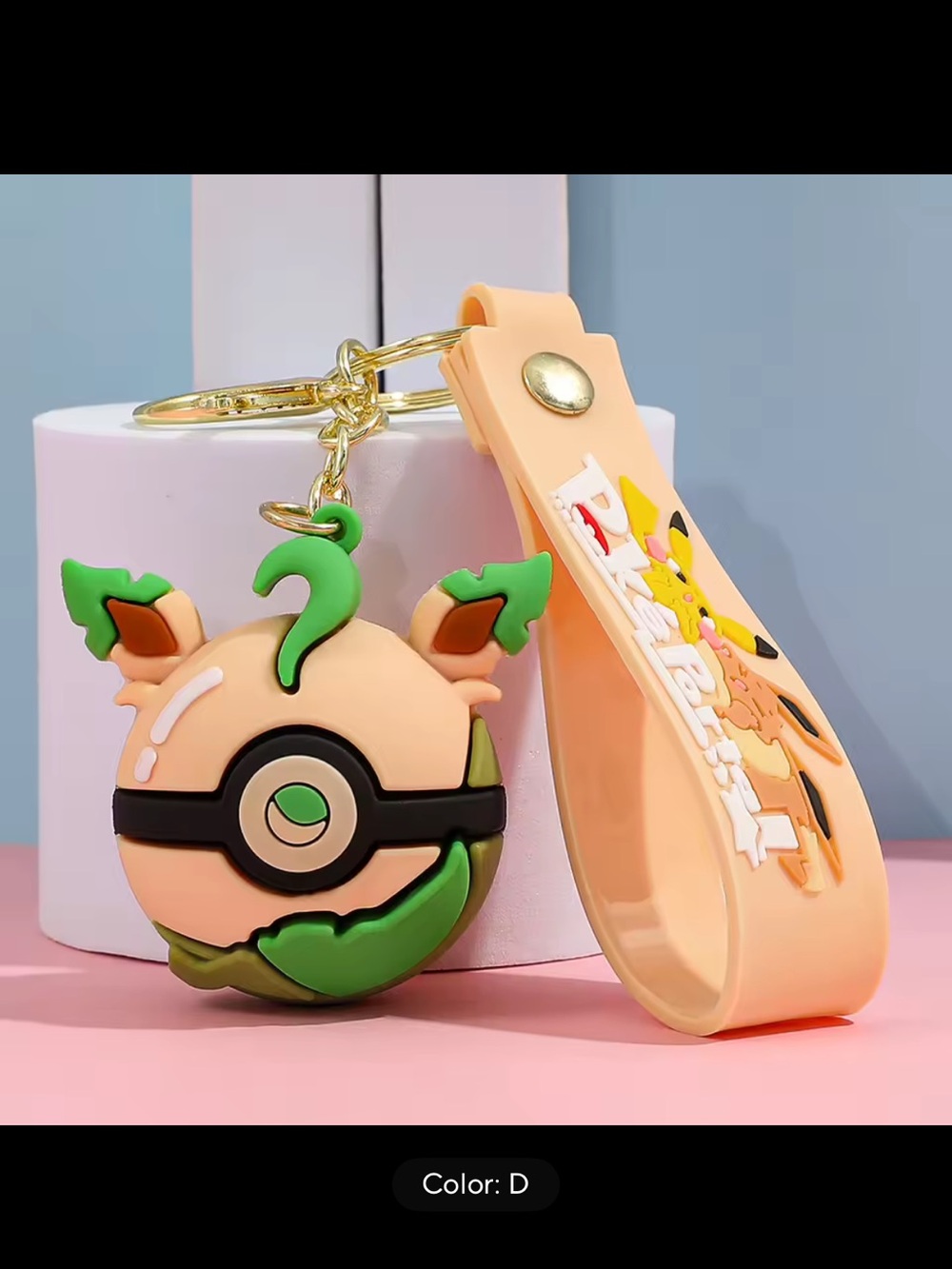 Peach Green Poké Ball Style Kids Keychain with Strap